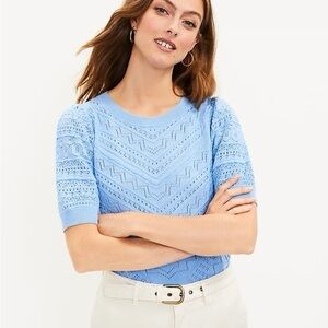 LOFT Light Blue Pointelle Short Sleeve Knit Top Size XL